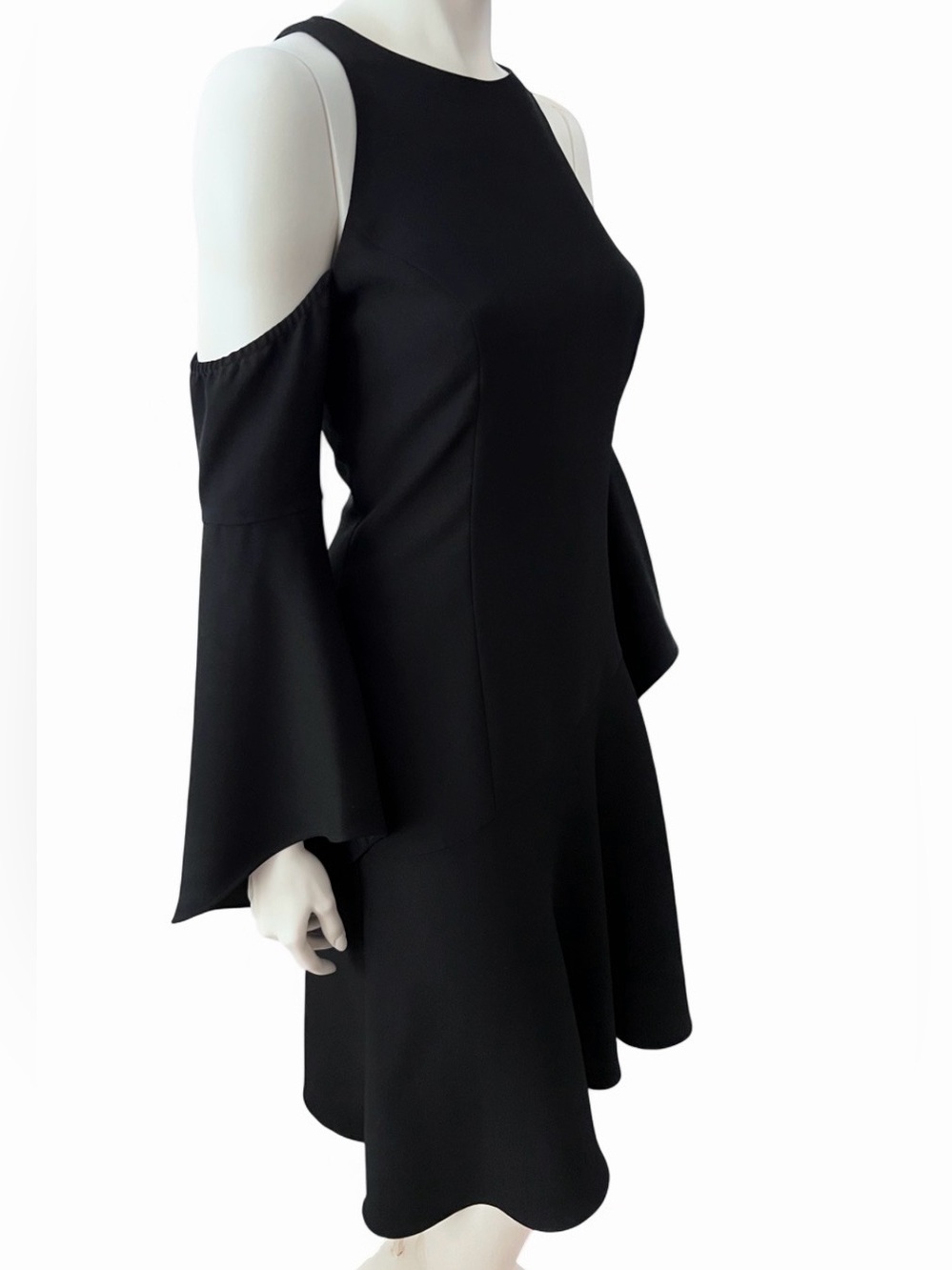 Scripted Cold-Shoulder Bell-Sleeve Dress M - Picture 8 of 13